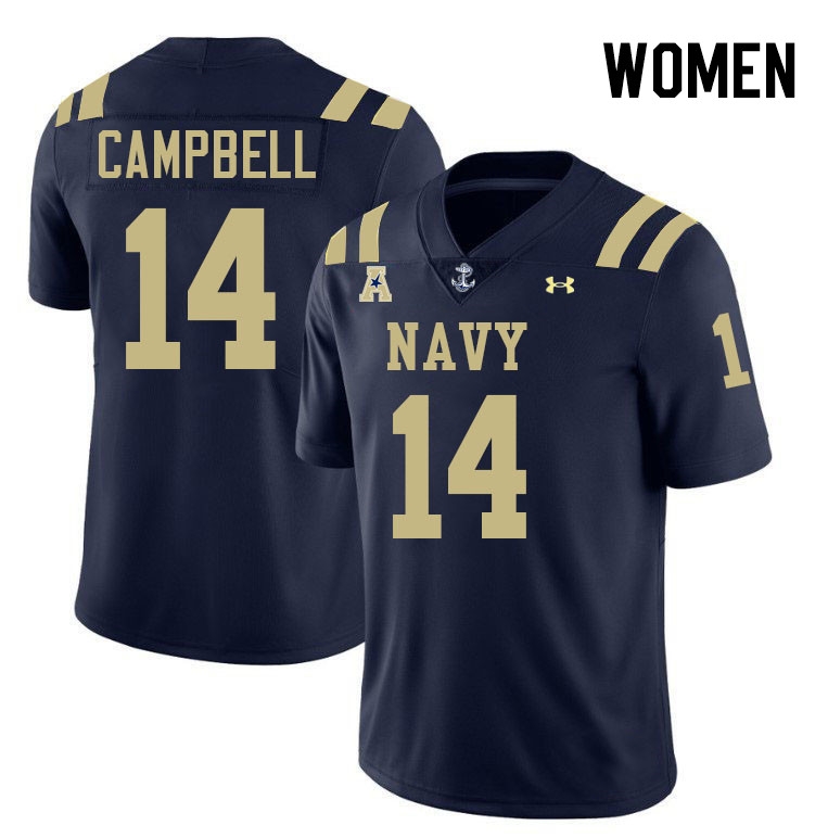 Women Navy Midshipmen #14 Jaxson Campbell College Football Jerseys Stitched-Navy